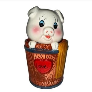 Rare Vintage Pig Nodder Bank in Original Box Hand Painted Love Barrel MCM NOS